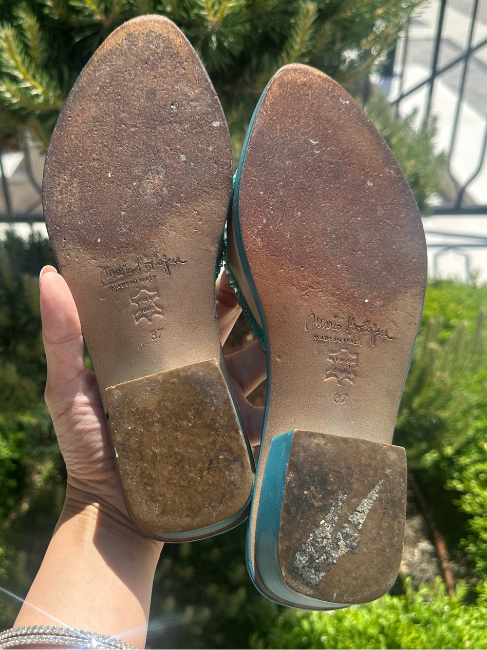Manolo Blahnik Inspired Mario Bologna Y2K Turquoise Beige Beaded Thong Sandals - Picture 7 of 9